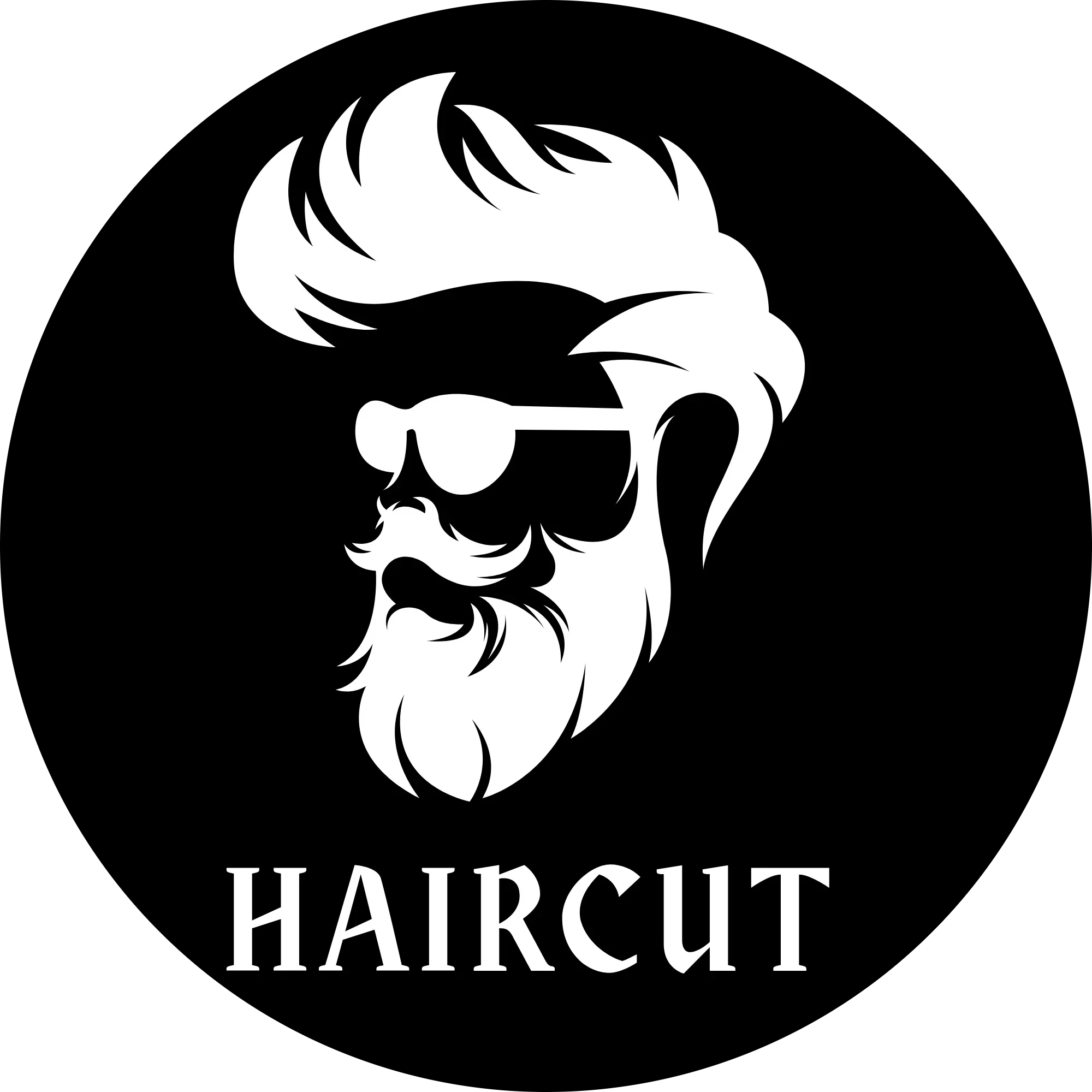 Fade Haircut logo featuring a stylish bearded man with sunglasses representing modern barber and haircut styles