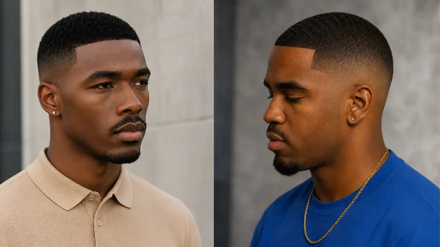 Fade Haircut Black styles featuring sharp low fade and clean lineup haircut for Black men with modern beard fade and stylish short haircut looks.