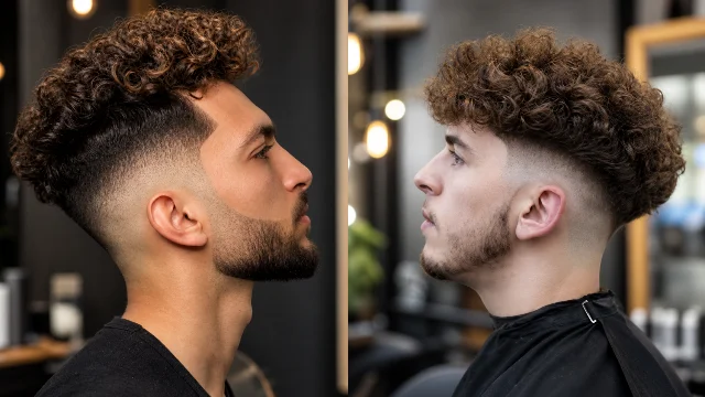 Fade haircuts curly for men with low and mid fade and textured curls on top