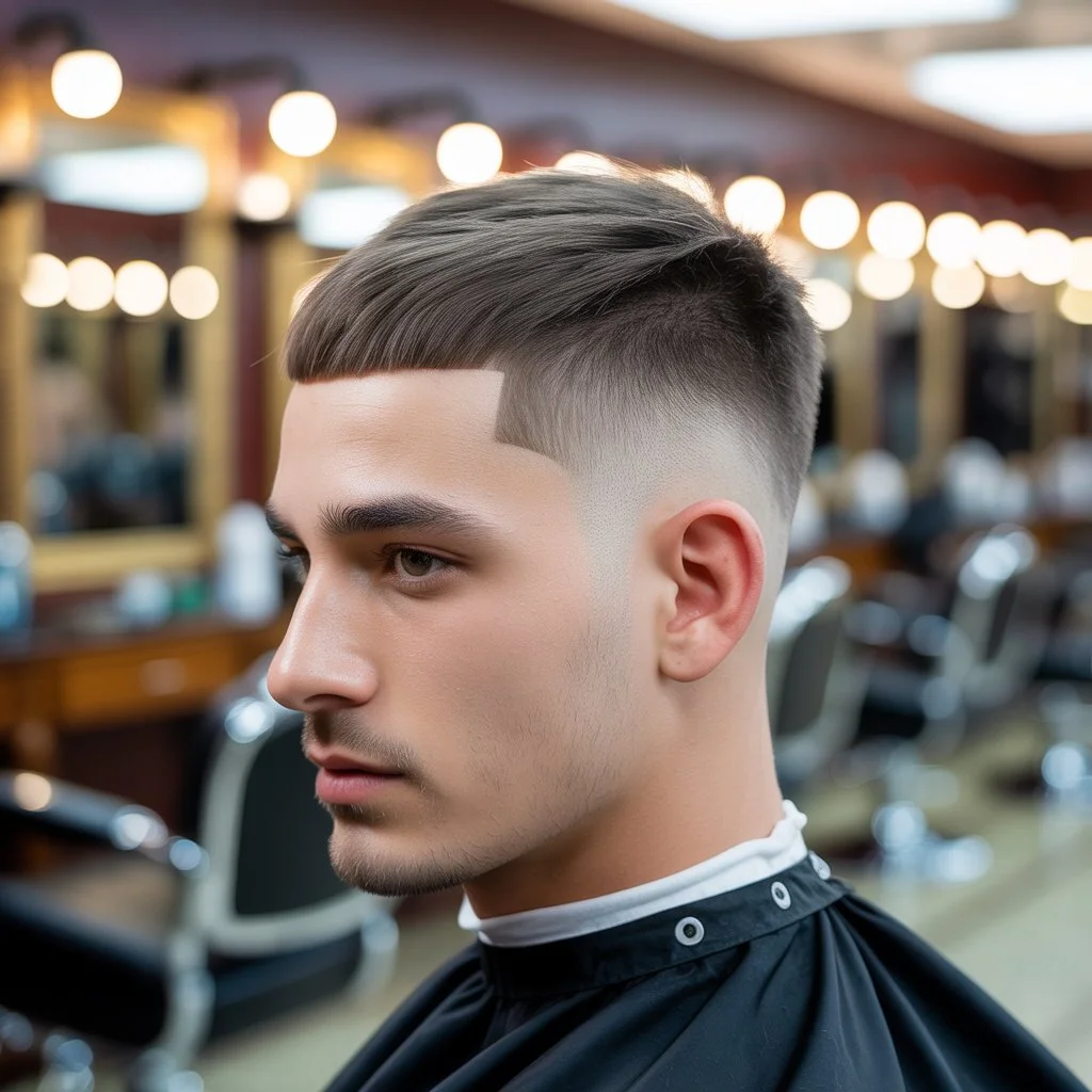 Potongan rambut **low drop fade yang tajam** untuk rambut lurus dengan bahagian atas textured crop dan skin fade yang bersih dalam suasana kedai gunting rambut moden – inspirasi gaya rambut fade lelaki bergaya untuk Fade-Haircut.com
