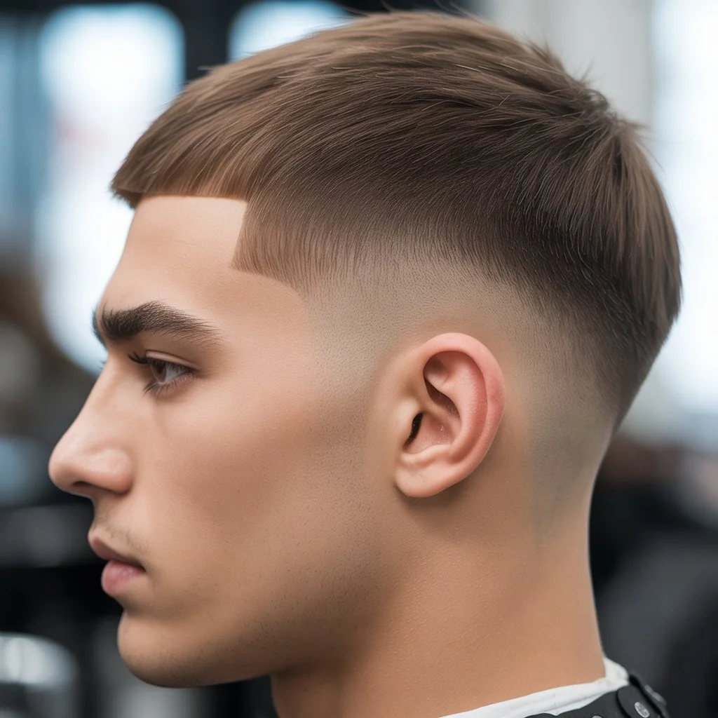 Potongan rambut **mid drop fade** dengan rambut lurus, pandangan sisi yang bersih menampilkan blend yang licin, line-up yang tajam, dan bahagian atas yang kemas bergaya untuk gaya rambut lelaki moden di fadehaircut.blog

