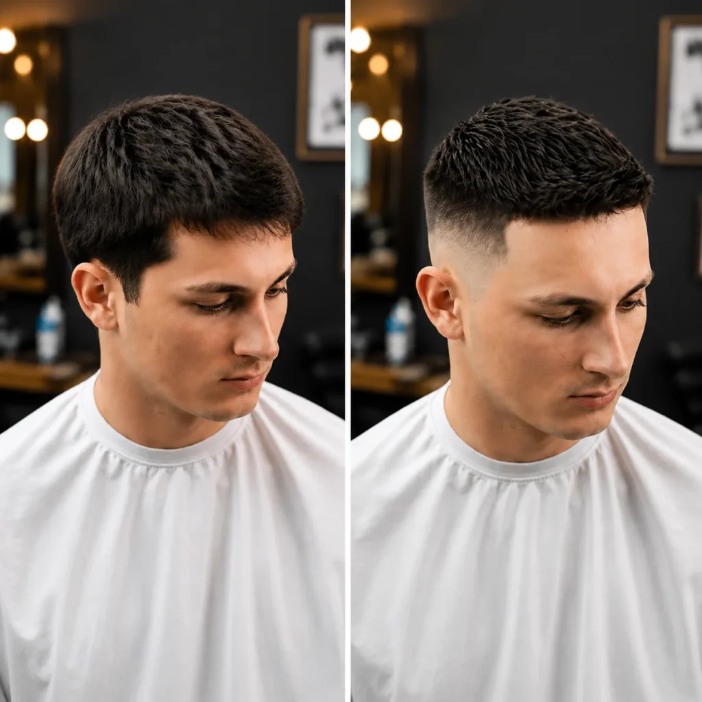 Pria dapat menata bagian atas rambut dengan berbagai cara, termasuk gaya berantakan, spiky, disisir ke belakang, atau bertekstur. Mid Fade Haircut sangat cocok untuk pria yang menginginkan fleksibilitas gaya sambil tetap menjaga sisi rambut tetap rapi dan modern.
