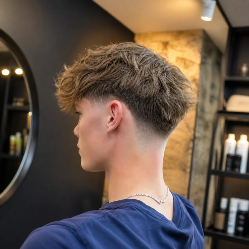 Potongan rambut **X drop taper fade** dengan bahagian atas bertekstur dan low fade yang bersih serta kemasan akhir yang kemas.
